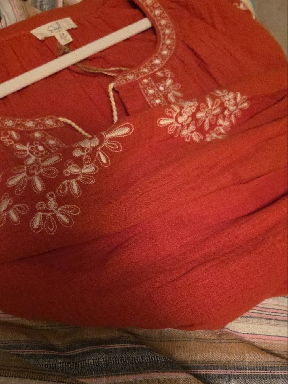 easel Embroidered Tassel Peasant Tunic - Rust - Picture 4 of 12